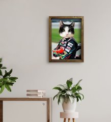 Evcil Dostlara Özel Nascar Pilot Tasarımlı Portre Doğal Masif Ahşap Çerçeveli Tablo 45x65cm-4