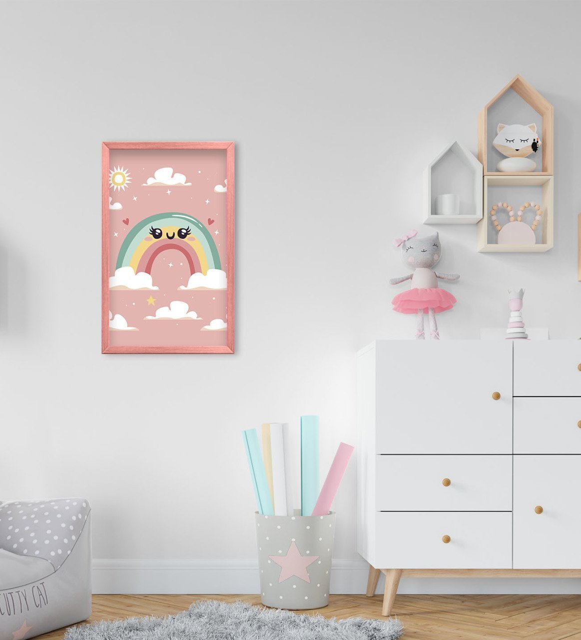 BK Home Gökkuşağı Tasarımlı Dekoratif Pembe Ahşap Çerçeveli Çocuk Odası Tablo-2