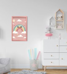 BK Home Gökkuşağı Tasarımlı Dekoratif Pembe Ahşap Çerçeveli Çocuk Odası Tablo-2