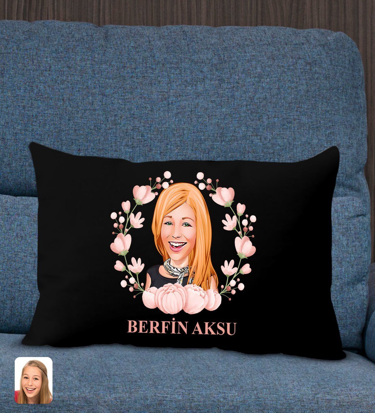 BK Gift Kişiye Özel Anneler Günü Karikatürlü Premium Kumaş Siyah Dikdörtgen Kırlent Yastık, Anneler Günü Hediyesi, Ev Dekorasyonu-3