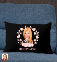 BK Gift Kişiye Özel Anneler Günü Karikatürlü Premium Kumaş Siyah Dikdörtgen Kırlent Yastık, Anneler Günü Hediyesi, Ev Dekorasyonu-3