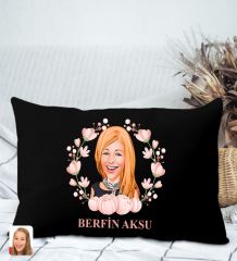 BK Gift Kişiye Özel Anneler Günü Karikatürlü Premium Kumaş Siyah Dikdörtgen Kırlent Yastık, Anneler Günü Hediyesi, Ev Dekorasyonu-3