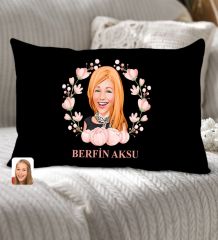 BK Gift Kişiye Özel Anneler Günü Karikatürlü Premium Kumaş Siyah Dikdörtgen Kırlent Yastık, Anneler Günü Hediyesi, Ev Dekorasyonu-3