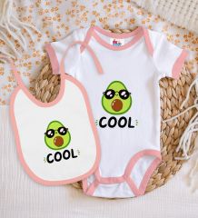 BK Kids Cool Tasarımlı Pembe Bebek Body Zıbın ve Mama Önlüğü Hediye Seti-1