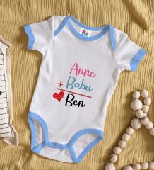 BK Kids Anne Baba Tasarımlı Mavi Bebek Body Zıbın-1