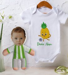 BK Kids Kişiye Özel Fotoğraflı Bebek Yastık ve Bebek Body Zıbın Hediye Seti - Model 1.3