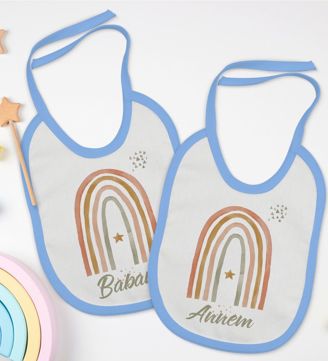 BK Kids Annem ve Babam Tasarımlı 2’li Mavi Mama Önlüğü-1