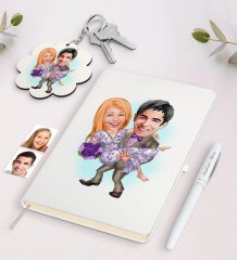 Kişiye Özel Sevgili Karikatürlü Beyaz Defter Kalem ve Anahtarlık Hediye Seti-56