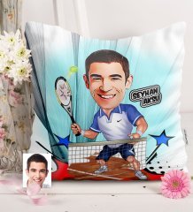 Kişiye Özel Bay Tenis Oyuncusu Karikatürlü Saten Yastık