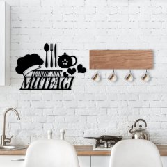 BK Home Doğal Ahşap Dekoratif Fincan Askılığı ve İsme Özel Mutfak Duvar Süsü-8
