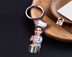 BK Gift Kişiye Özel Chef Karikatürlü Ahşap Anahtarlık-1 Sevgiliye Hediye, Arkadaşa Hediye, Doğum Günü Hediyesi