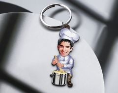 BK Gift Kişiye Özel Chef Karikatürlü Ahşap Anahtarlık-1 Sevgiliye Hediye, Arkadaşa Hediye, Doğum Günü Hediyesi