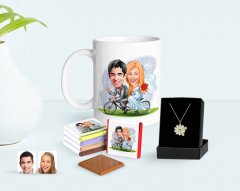 Kişiye Özel Sevgililer Günü Temalı Evleniyoruz Karikatürlü Kupa Çikolata ve Çift İsimli Papatya Kolye Seti-3