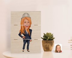 Kişiye Özel Kadın Mühendis Karikatürlü Otantik Masaüstü Ahşap Palet Çerçeve-1
