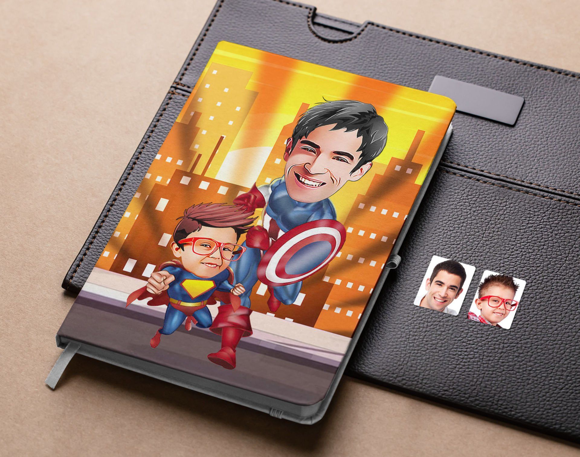 Bk Gift Kişiye Özel Baba ve Süper Çocuk Karikatürlü Beyaz Defter-2 , Arkadaşa Hediye , Sevgiliye Hediye