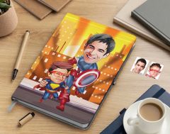Bk Gift Kişiye Özel Baba ve Süper Çocuk Karikatürlü Beyaz Defter-2 , Arkadaşa Hediye , Sevgiliye Hediye