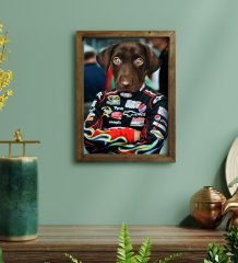 Evcil Dostlara Özel Nascar Pilot Tasarımlı Portre Doğal Masif Ahşap Çerçeveli Tablo 45x65cm-3