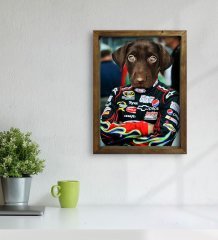 Evcil Dostlara Özel Nascar Pilot Tasarımlı Portre Doğal Masif Ahşap Çerçeveli Tablo 45x65cm-3