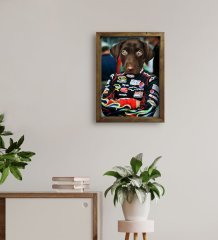 Evcil Dostlara Özel Nascar Pilot Tasarımlı Portre Doğal Masif Ahşap Çerçeveli Tablo 45x65cm-3