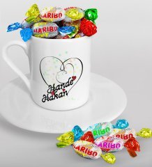 Kişiye Özel Sevgililer Günü Türk Kahvesi Fincanı ve Haribo Şeker Hediye Seti-11
