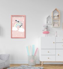 BK Home Gökkuşağı Tasarımlı Dekoratif Pembe Ahşap Çerçeveli Çocuk Odası Tablo-1