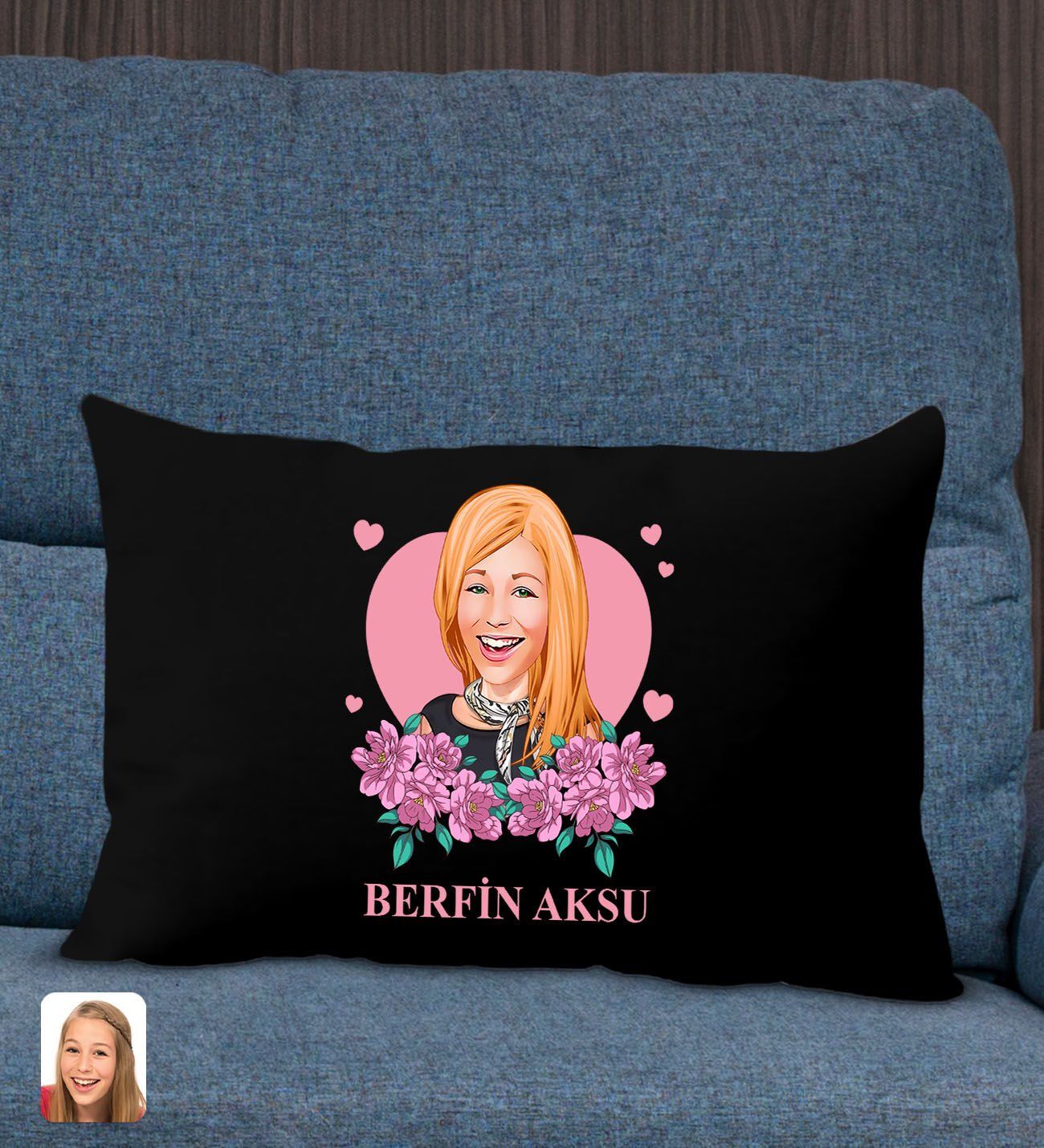 BK Gift Kişiye Özel Anneler Günü Karikatürlü Premium Kumaş Siyah Dikdörtgen Kırlent Yastık, Anneler Günü Hediyesi, Ev Dekorasyonu-2