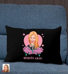 BK Gift Kişiye Özel Anneler Günü Karikatürlü Premium Kumaş Siyah Dikdörtgen Kırlent Yastık, Anneler Günü Hediyesi, Ev Dekorasyonu-2