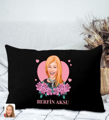 BK Gift Kişiye Özel Anneler Günü Karikatürlü Premium Kumaş Siyah Dikdörtgen Kırlent Yastık, Anneler Günü Hediyesi, Ev Dekorasyonu-2