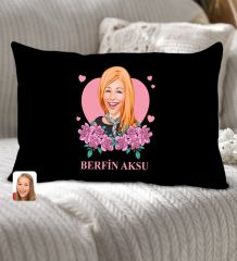 BK Gift Kişiye Özel Anneler Günü Karikatürlü Premium Kumaş Siyah Dikdörtgen Kırlent Yastık, Anneler Günü Hediyesi, Ev Dekorasyonu-2
