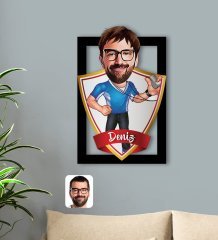 Kişiye Özel İsimli Erkek Antrenör Karikatürlü 3D Ahşap Tablo-1