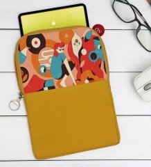 BK Gift Modern Soyut Tasarımlı Taşınabilir Koruyucu Tablet Kılıfı & Organizer Çanta - Sarı-6