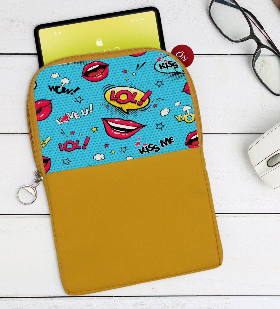 BK Gift Pop Art Tasarımlı Taşınabilir Koruyucu Tablet Kılıfı & Organizer Çanta - Sarı-6
