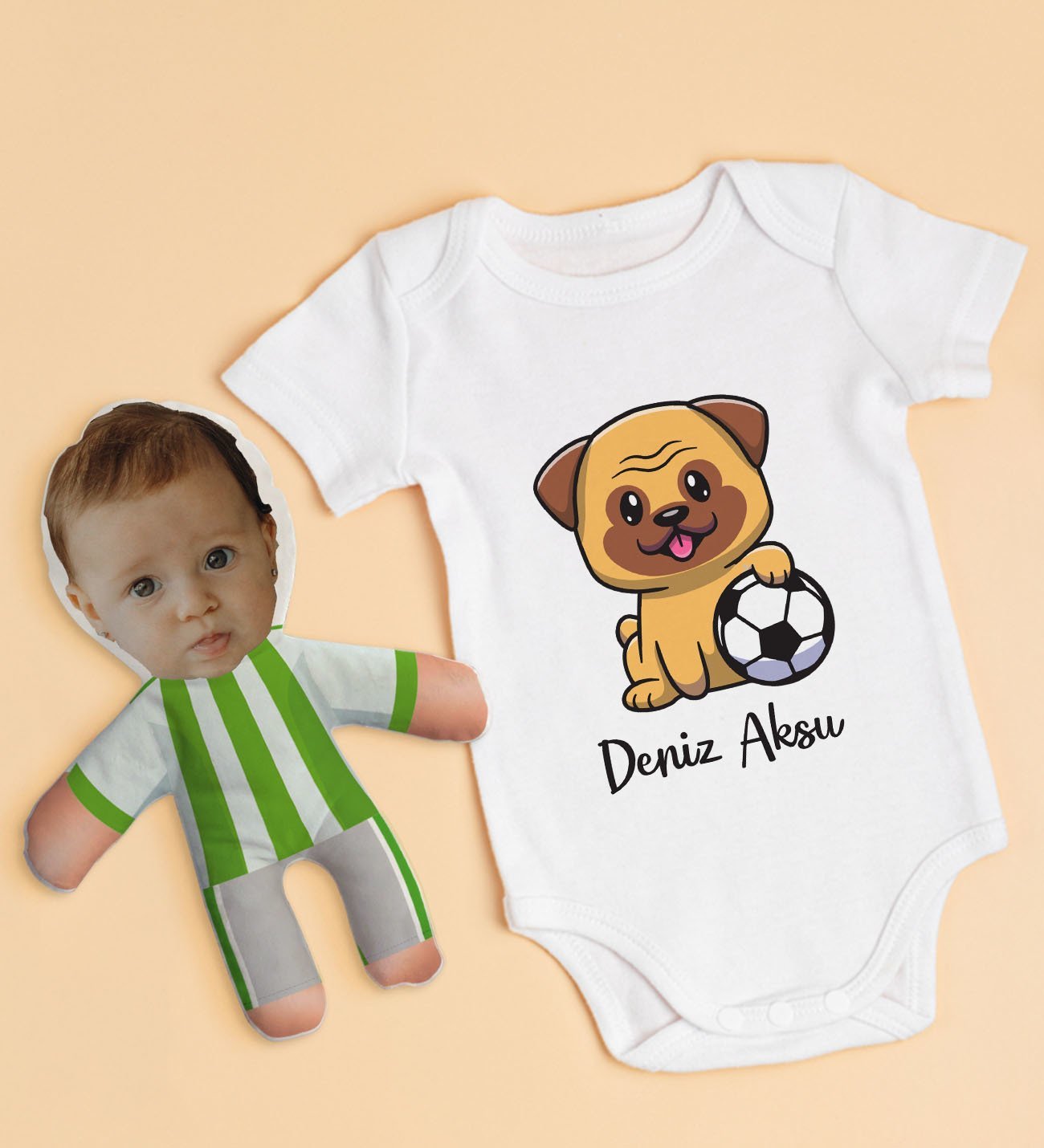 BK Kids Kişiye Özel Fotoğraflı Bebek Yastık ve Bebek Body Zıbın Hediye Seti - Model 1.2