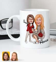 Kişiye Özel Anne Kız Karikatürlü Beyaz Kupa Bardak-3