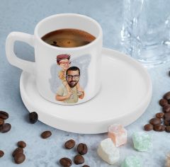 BK Gift Kişiye Özel Sunum Tabaklı Baba Oğul Karikatürlü Kahve Fincanı-20, Aileye Hediye, Arkadaşa Hediye