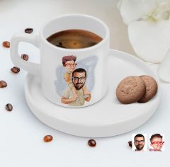 BK Gift Kişiye Özel Sunum Tabaklı Baba Oğul Karikatürlü Kahve Fincanı-20, Aileye Hediye, Arkadaşa Hediye