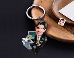 BK Gift Kişiye Özel Baba Karikatürlü Ahşap Anahtarlık-13 Sevgiliye Hediye, Arkadaşa Hediye, Doğum Günü Hediyesi
