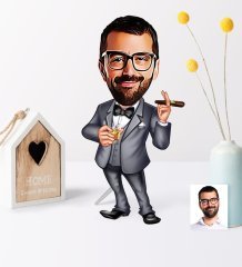 Kişiye Özel Bay Patron Karikatür Ahşap Biblo - 3