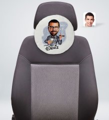 Kişiye Özel İsimli Erkek Patron Karikatürlü Yuvarlak Araç Koltuk Yastığı-3