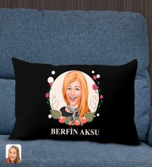 BK Gift Kişiye Özel Anneler Günü Karikatürlü Premium Kumaş Siyah Dikdörtgen Kırlent Yastık, Anneler Günü Hediyesi, Ev Dekorasyonu-1