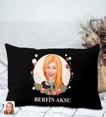 BK Gift Kişiye Özel Anneler Günü Karikatürlü Premium Kumaş Siyah Dikdörtgen Kırlent Yastık, Anneler Günü Hediyesi, Ev Dekorasyonu-1