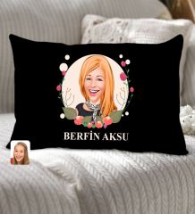 BK Gift Kişiye Özel Anneler Günü Karikatürlü Premium Kumaş Siyah Dikdörtgen Kırlent Yastık, Anneler Günü Hediyesi, Ev Dekorasyonu-1