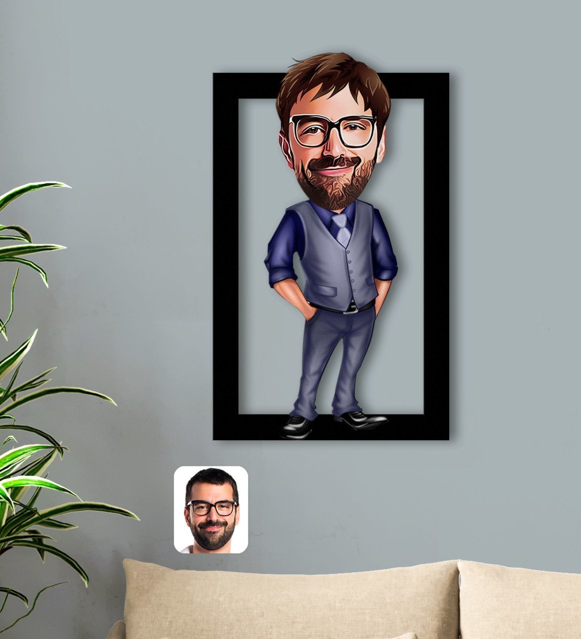 Kişiye Özel Baba Karikatürlü 3D Ahşap Tablo-2