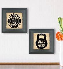BK Gift No Pain No Gain Tasarımlı 2’li Ahşap Çerçeveli Taş Duvar Dekoru-3