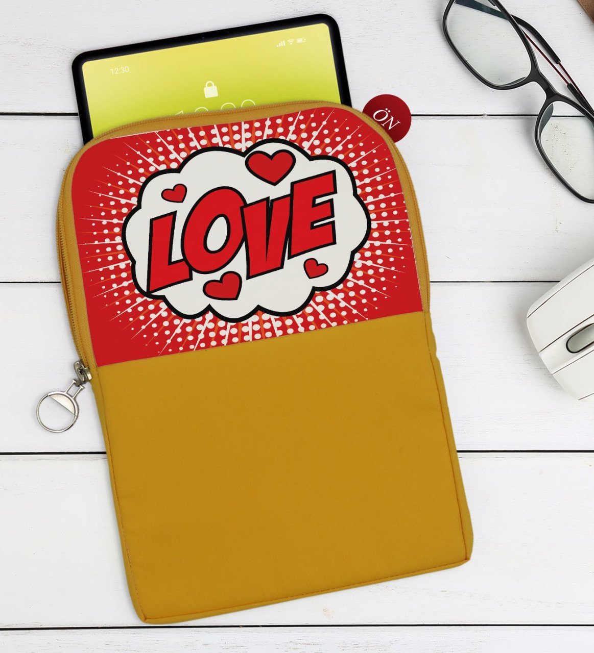 BK Gift Pop Art Tasarımlı Taşınabilir Koruyucu Tablet Kılıfı & Organizer Çanta - Sarı-5