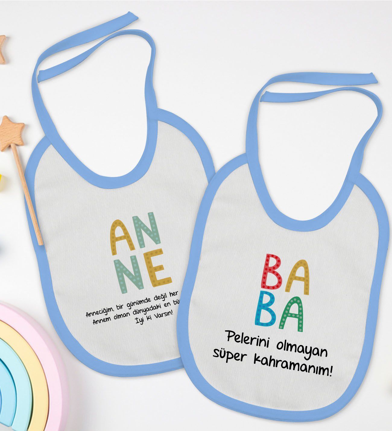 BK Kids Anne ve Baba Tasarımlı 2’li Mavi Mama Önlüğü-4
