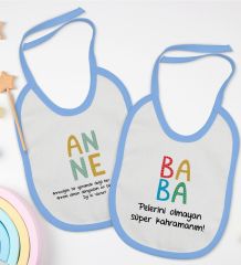 BK Kids Anne ve Baba Tasarımlı 2’li Mavi Mama Önlüğü-4