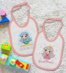 BK Kids Küçük Deniz Kızı ve Prenses Tasarımlı 2’li Pembe Mama Önlüğü-1