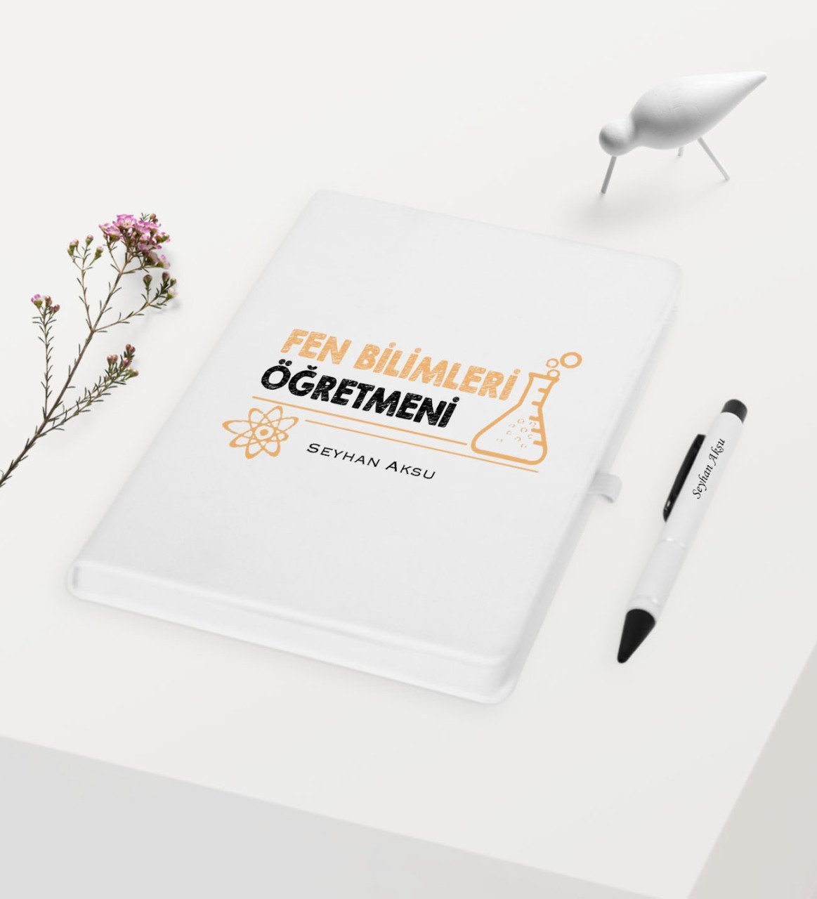 Kişiye Özel Fen Bilimleri Öğretmeni Temalı Beyaz Defter Kalem Hediye Seti - 4