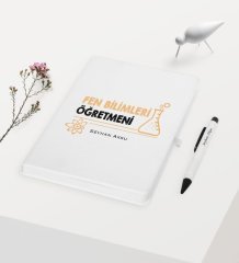 Kişiye Özel Fen Bilimleri Öğretmeni Temalı Beyaz Defter Kalem Hediye Seti - 4